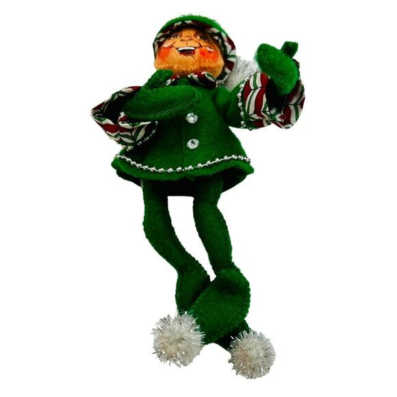 Annalee Green Red Elf Christmas Pair 2008 Silver Trim Open Eyes Mouth 7 inch - Picture 10 of 13